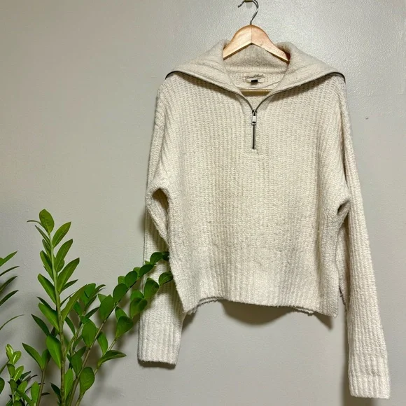 Women's Quarter Zip Collared Pullover Sweater - Universal Thread cream medium - Picture 2 of 3